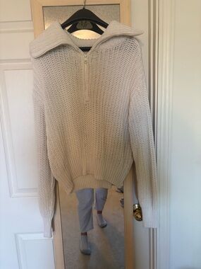 American Eagle Cream Half-Zip Chunky Knit Sweater